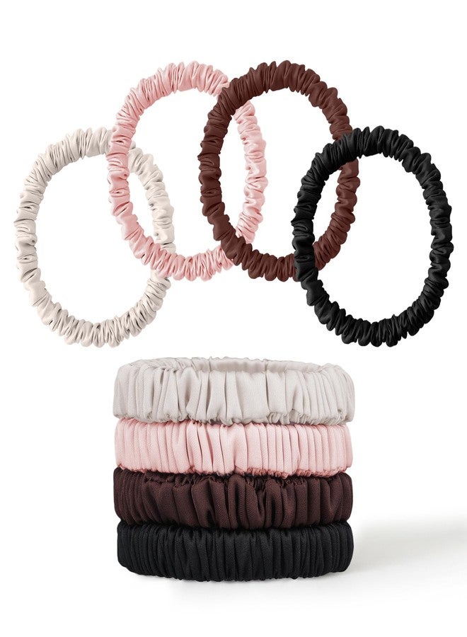 ZHENSILK 8Pcs Silk Scrunchies Hair Ties for Women & Girls, Mulberry Silk Scrunchies No-Damage Thin Satin Ponytail Holders for Hair Care(Clolor 09) - Image 1